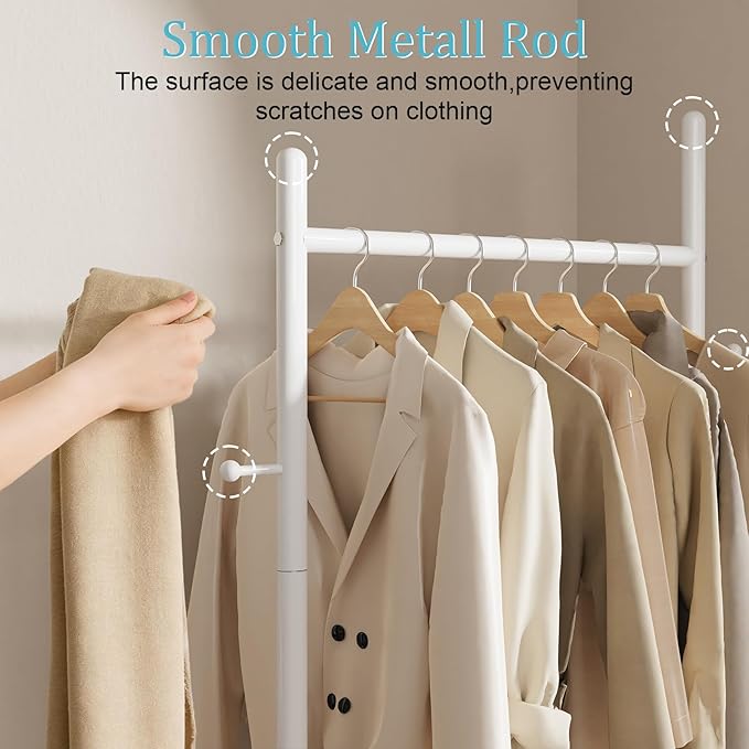 Nianerfaya Coat Rack Freestanding with Rock Base, Standing Garment Storage for Indoor - Coat Tree with 2 Hooks - 25.6" Wide Heavy Duty Clothe Rack Metal Clothing Hanger Rack (White)