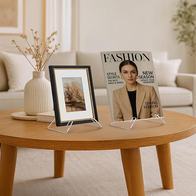 Americanflat Acrylic Easel Stand - 8" Tabletop Easel and Plate Stand - Set of 2 - Lightweight Display Holders for Photos, Cards, Frames, Books, Magazines, Albums - Home or Office Decor