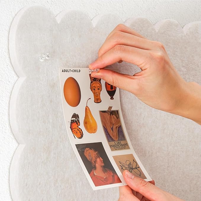 Lightomorrow Scalloped Bulletin Board, 48 x 36 Inches Felt Pin Board - Decorative Cork Alternative for Wall, Foldable Picture Self-Adhesive Vision Prayer Board with 20 Pushpins - Oatmeal