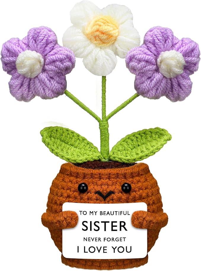 Wavwavw Sister Gifts Handmade Crochet Doll with Card Crochet Present for Sisters Sis Big Little Sister Birthday Wedding Home Decor(I Love You)