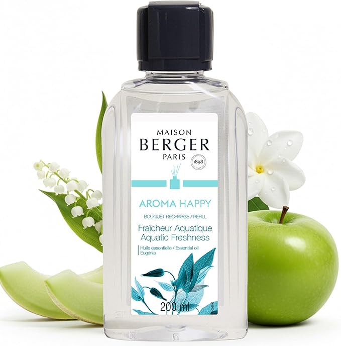 Maison Berger - Aroma Happy - Aquatic Freshness - Air Freshener - Fragrance Refill for Reed Sticks and Ceramic Diffuser - 6.76 Fluid Ounces - 200 Milliliters