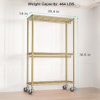 FUTASSI P3 Rolling Clothes Rack, Clothing Racks for Hanging Clothes, Heavy Duty Garment Rack with Wheels, Freestanding Portable Closet Organizer 39.4'' W x 14'' D x 78.5'' H, Max Load 464 LBS, Gold