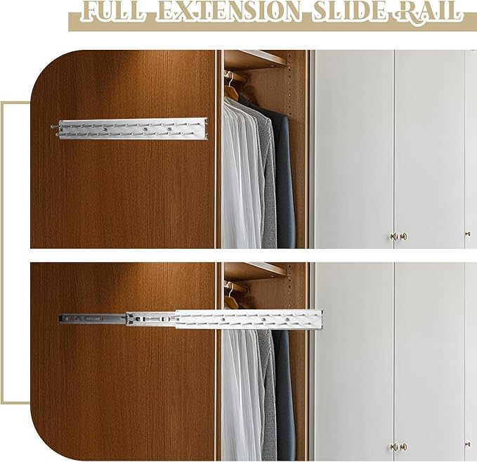 Blulu 2 Pcs 13.8'' Sliding Tie Rack Hangers for Closet, 25(Total 50) Tie Pull Out Wall Mounted Extending Sturdy Metal Belt Organizer Holder for Men Belt Storage, Sliver