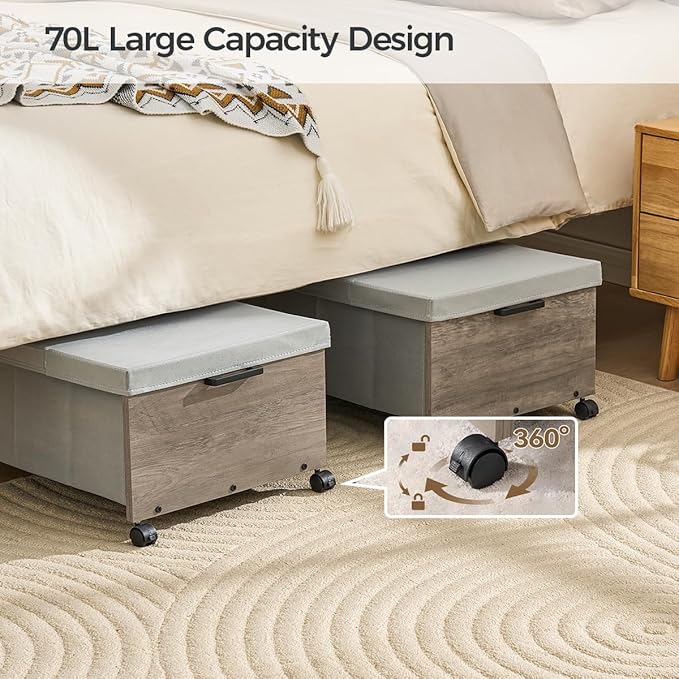 Under Bed Storage with Wheels,Under Bed Drawers Heavy Duty, 2 Packs, Wooden Under Bed Storage Containers Organizer, Metal Frame, Patented Design
