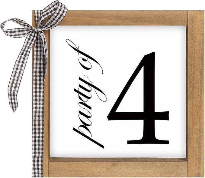 6 Inch Party of 4 Sign, Wooden Frame Family of 4 Decor, Rustic Gift for Family Indoor Table Tiered Tray Shelf Desk Farmhouse Home Decorations