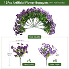 INQCMY Artificial Fake Flowers for Outdoor Spring Decoration,12 Bundles Faux Silk Colorful Morning Glory with Eucalyptus UV Resistant Realistic Fake Plants for Outside Planter Porch Patio Yard Garden