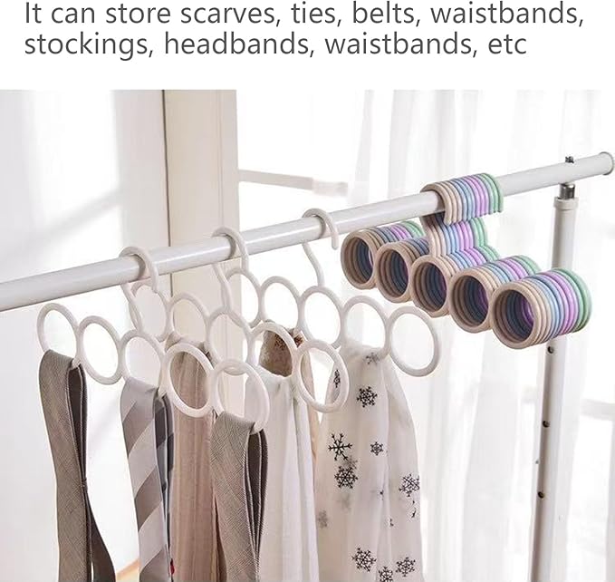 ﻿﻿﻿﻿﻿﻿﻿﻿﻿﻿﻿7-Piece Multifunctional Scarf Organizer for Belt, Waistband, and Tie Holder, 5-Ring Hole Slots Design to Save Space | Essential for Home Wardrobes | Storage Tool for Housewives (White)