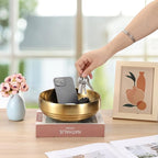 8.3" Golden Key Bowl for Entryway Decorative Key Holder Round Fruit Dish Stainless Steel Catch All Bowl for Coffee Table Kitchen Counter Home Decor