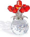 Ornalrist Crystal Red Rose Figurines Gifts for Women, Glass Bouquet Ornament for Mother's Day Birthday Christmas Ruby Collectible Flowers Anniversary Floral Presents for Her (Red)