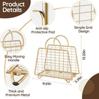 Gold Magazine Holder,Modern Magazine Rack Floor,Metal Wire Magazine Basket,Handbag Design Magazine Storage Organizer for Magazines File Book Newspaper Vinyl Record Albums