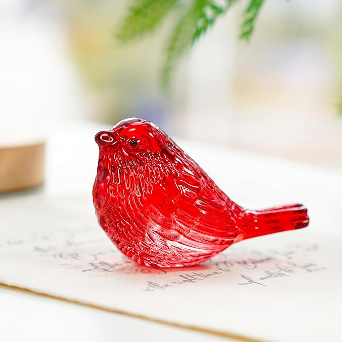H&D HYALINE & DORA Crystal Handmade Red Bird Figurine Gifts for Bird Lovers Women Men Blown Glass Birds Collectible Figurines for Desk Table Home Office Decor