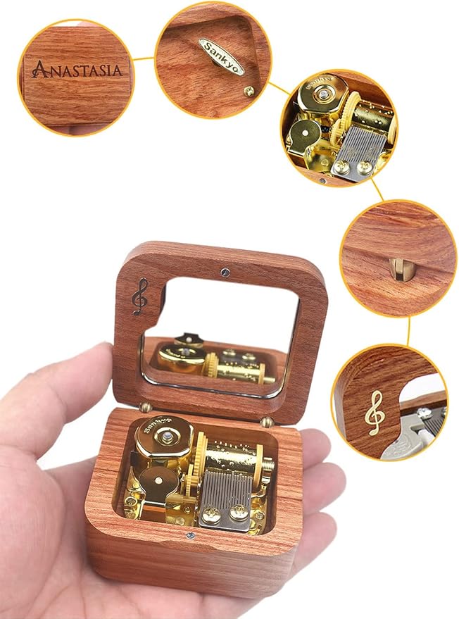 Sinzyo Anastasia-Once Upon a December Music Box Vintage Musical Boxs for Birthday Gift Valentine's Day Christmas Day(Musical Note Rosewood Box)