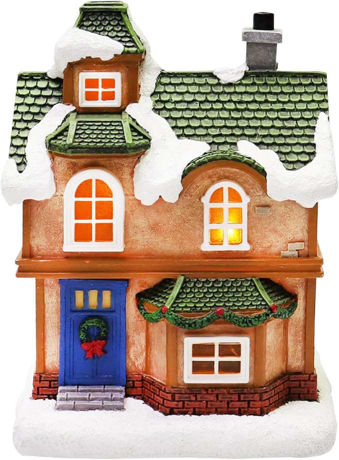 MOMENTS IN TIME Christmas Village Set 12-Piece with LED Lights Miniature Christmas Houses Lighted Holiday Décor for Tabletop Mantel Village Display Gift-Ready Packaging