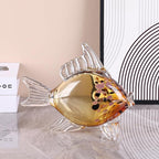 LCCCK Large Hand Blown Glass Fish Figurines, Aquarium Sea Glass Art, Fish Statue Sculpture Modern Coastal Accent - for Beach Knick Knacks, Coffee Tables, Nautical Offices Centerpiece (Gold)