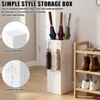 Square Metal Umbrella Holder, Square Free Standing Umbrella Rack Decorative Umbrella Holder Hollow Cutout Pattern Design for Umbrella Cane Entryway Home Office 19.49" X 6.1" X 6.1" (White hollowed out