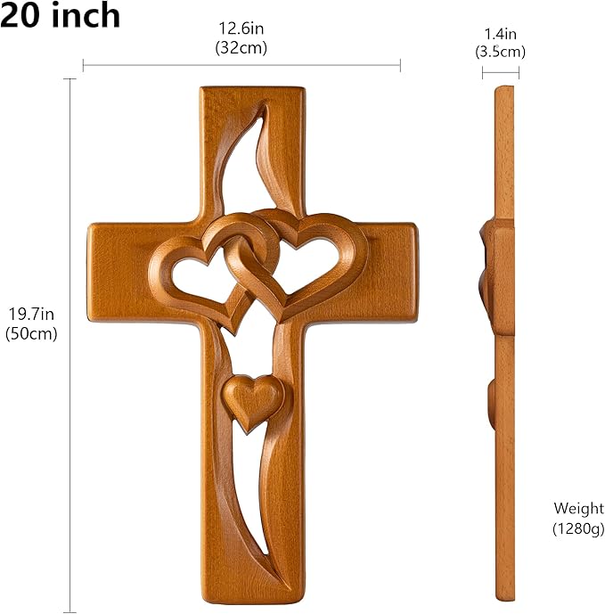 BGCOPPER Marriage Cross for Wall Love Wall Decor, Handmade Wooden Intertwined Heart Wall Cross for Wedding Valentine Christmas Gift (Wood, 20 Inch)