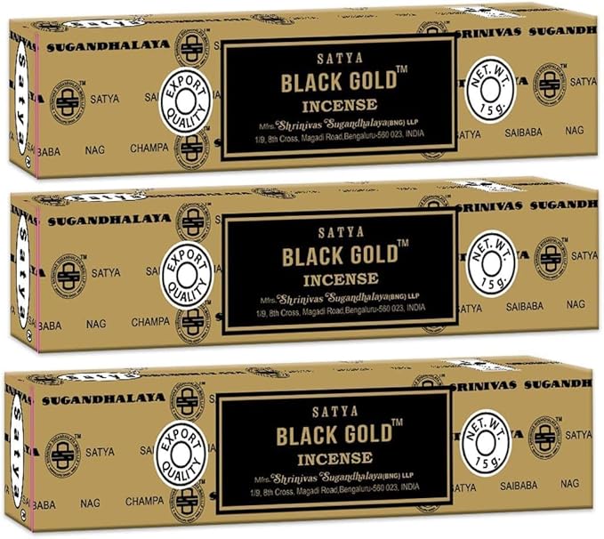 3 Packs Original Satya Sai Baba Nag Champa Incense Sticks Joss Insence - Insense 15g x 3 Box NagChampa Agarbatti (Black Gold)