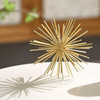 Metal Decorative Starburst Ball, 6 Inch Gold Sphere Decor, Spiky Star Burst Tabletop Sculpture, Mid-Century Modern Metal Spike Ball for Home, Living Room, Office & Shelf Decor