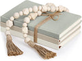 Feifeiya 3 Pieces Faux Decorative Books Set for Home Decor Fake Book for Shelves Coffee Table Stacked Linen Covered Display Notebook with Wood Bead Bookend Gift for Living Room(Light Green)