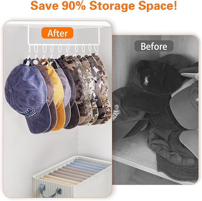 Viklluyr Hat Wall Rack Cap Organizer: Baseball Hat Racks Display Holder with 20 Hooks Modern Metal White Hats Storage Wall Mounted Caps Hanger Set of 2 for Closet Door Bedroom Entryway Laundry
