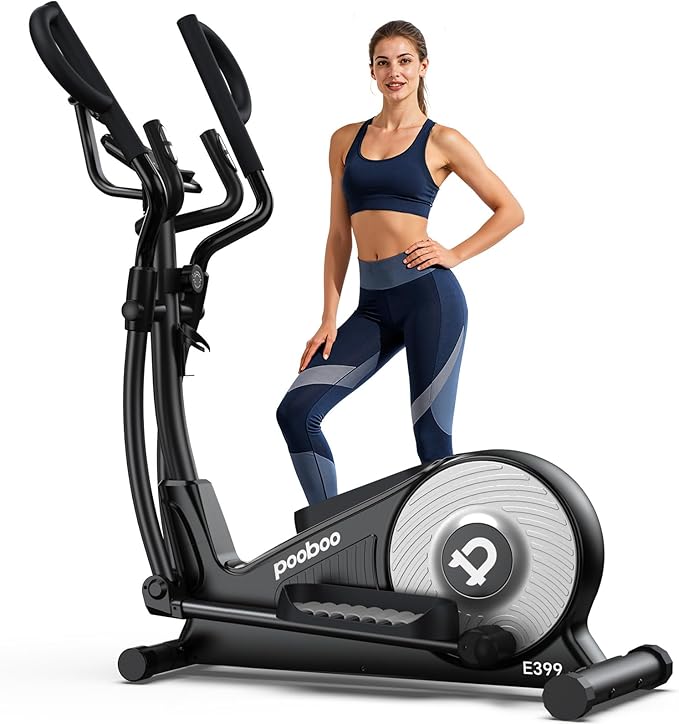 pooboo Elliptical Machine, Elliptical Exercise Machine with 16-Level Resistance&Hyper-Quiet Magnetic Driving System, Elliptical Machine for Home with LCD Monitor&17IN Stride, 350LBS Weight Capacity