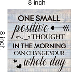 Inspirational Farmhouse Canvas Print Wall Art Decor One Small Positive Thought in the Morning Can Change Your Whole Day Sign Painting Plaque Rustic Home Decoration (8 X 8 Inches, Framed)