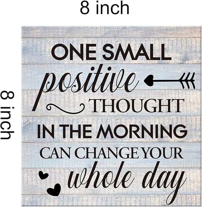 Inspirational Farmhouse Canvas Print Wall Art Decor One Small Positive Thought in the Morning Can Change Your Whole Day Sign Painting Plaque Rustic Home Decoration (8 X 8 Inches, Framed)