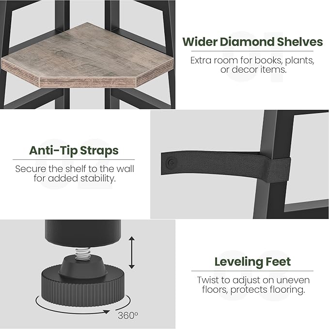 CHOEZON 70.1-Inch 5-Tier Tall Corner Shelf, Narrow Bookshelf for Small Spaces, Industrial Bookcase Display Stand for Living Room, Bedroom, Office, Greige TCJ25BG