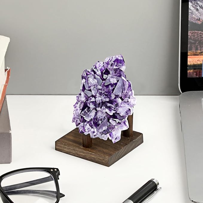 Hipiwe Rock Display Stand Three Peg Easel Holder with Square Base Walnut Display Stand for Geodes Mineral Agate Collectibles, 3.3" L x 3.3" W x 2.1" H