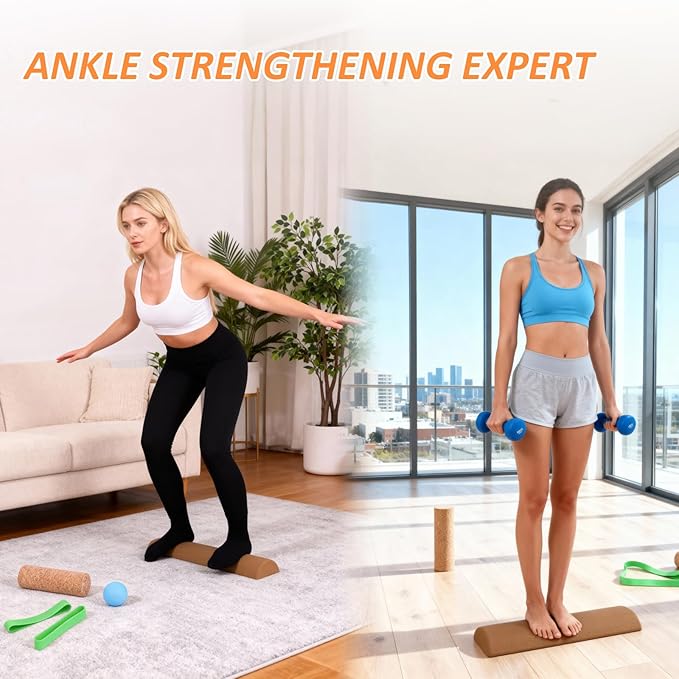Cork Balance Board Ankle Strengthener Trainer, Foot Balance Trainer for Arch Support and Foot Pain Relief, Cork Leg Ankle Strengthening Equipment for Home, Office Fitness Equipment