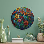 Stained Glass Theme Decorative Ceramic Plate Round Porcelain Plate,7 inch,Colorful Flowers Pattern,for Decorative Ornaments Giving Plates, 1 Plate with 1 Display Stand,Multicolor