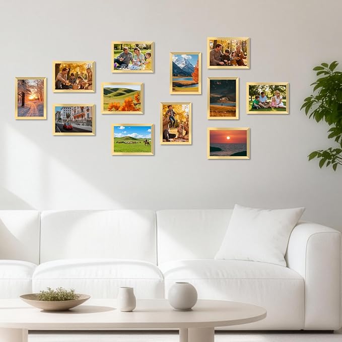 5x7 Gold Picture Frames Set of 12 for Displaying 5 x 7 Photos, Multi 5x7 Frames Collage for Wall or Tabletop, Horizontal or Vertical Display