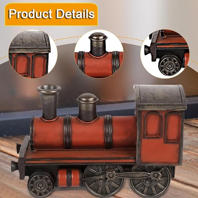 Classic Car Model Ornament Resin Vehicle Figurine 5.31inch Vintage Desk Decor Photo Prop Gift for Office Bedroom Cafe- Locomotive