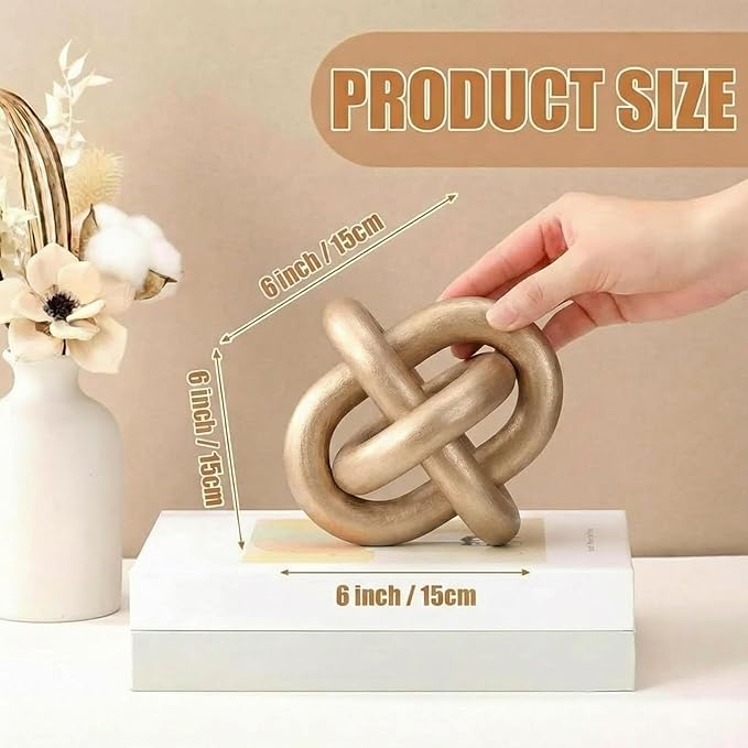 Yalikop 3 Link Wood Knot Decor Rustic Home Décor Accents Hand Carved Coffee Table Decoration, Boho Chain Link Decoration, Modern Shelf, Rustic Objects for Home Living Room Bedroom(Champagne)