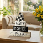 Smile 4 Pcs Family Wooden Tabletop Decor Home Sweet Home Tiered Tray Decoration, Rustic Retro Neutral Wood Heart-Shaped Block Sign, Suitable for Home Shelves Fireplace Mantels