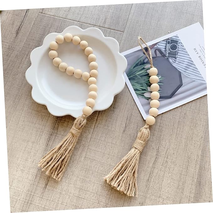 1 Set Rustic Wooden Beads with Tassels and Rope Versatile Wall Decor for Living Room Bedroom Office and Garden Stylish Home Decoration for Festivals and Parties