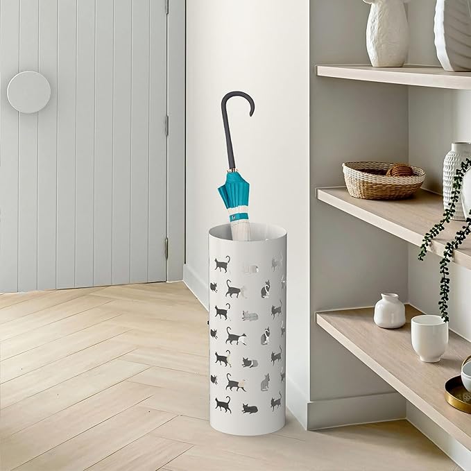Mango Steam Round Cat Parade Umbrella Stand 22" Tall, White