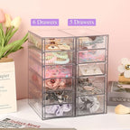 Hipiwe Plastic Drawer Organizer Clear Desktop Drawers Box with 6 Pull Out Drawer Compact Storage Box for Cabinet Vanity Bathroom Bedroom Pantry Shelf Office Closet Organization
