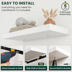 Floating Shelves for Wall 32 in x 9.3 in Deep, Wall Mounted Rustic Wood Shelf with Invisible Brackets for Storage & Display, Living Room Bedroom Bathroom, White, 2 Pack