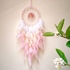 Dream Catchers, Pink Dream Catcher Tree of Life Wall Decor, with Natural Healing Crystal Stone, Perfect Pink Crystal Handmade Dreamlike Dream Catchers for Girls Bedroom Decor Art Craft Gift