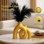 Gold Ceramic Vase Set - Modern Hug Donut Ceramic Vases by JAS & JAX GOODS, Minimalistic Nordic Home Decor Centerpiece for Console Tables, Living Room, Bookshelf, or Fireplace Mantel