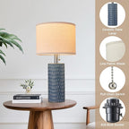 Reaketon 20.5" Modern Ceramic Table Lamps for Bedroom Set of 2, Bedside Lamps for Night Stands with Beige Lampshade, Farmhouse Table Lamp for Living Room Office Dorm, Blue