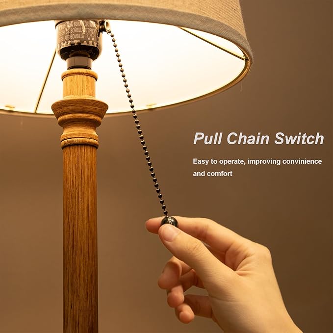Oneach 19.5" Small Table Lamps Set of 2, Pull Chain Switch Bedside Metal Table Lamps, Modern Nightstand Lamp with Linen Shade, Rustic Lamp for Living Room, Bedroom, Home Office, Nursery