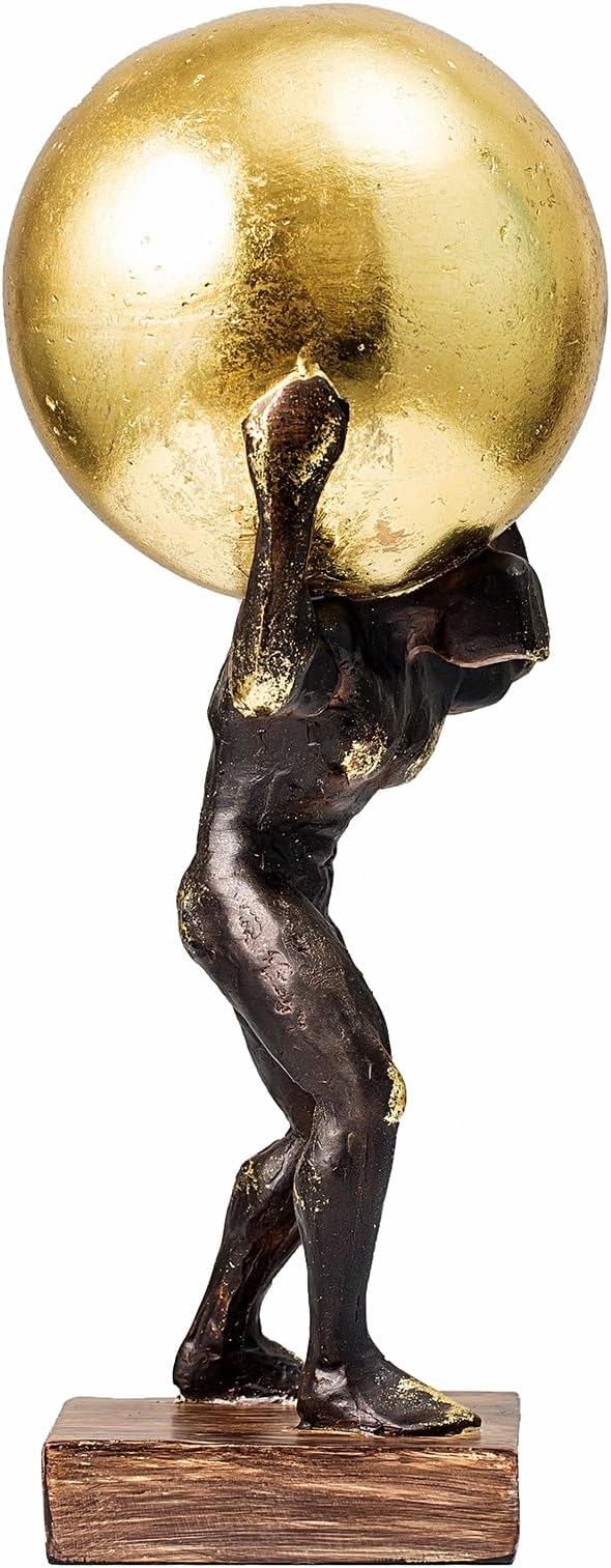 Lukitas Atlas Holding Up World Statue and Sculpture, Struggler Figurine Decor, Ball Lifting Sculpture, Creative Ornament for Office Living Room, Resin 13''