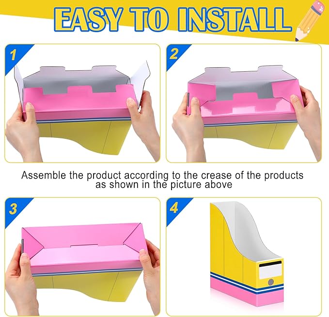 Resurhang 24 Pcs Cardboard Magazine Holders Pencil Book Bins for Classroom Magazine File Storage Box with Label Stickers for Desk Shelves School Classroom Home Office Supplies