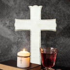 Bltgh White Wooden Cross Wall Decor, Religious Cross Gifts With Hook on Hanging Wall Or Table, Confirmation Cross Gift, Baptism Gifts, Rustic Home Church Room Crosses Décor, 10x6.5 IN