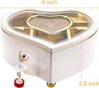yarlung Ballerina Music Box for Valentine's Day Gift, White Heart Rotating Dancing Girl Gift Box for Jewelry, Trinket, Mother's Day Birthday