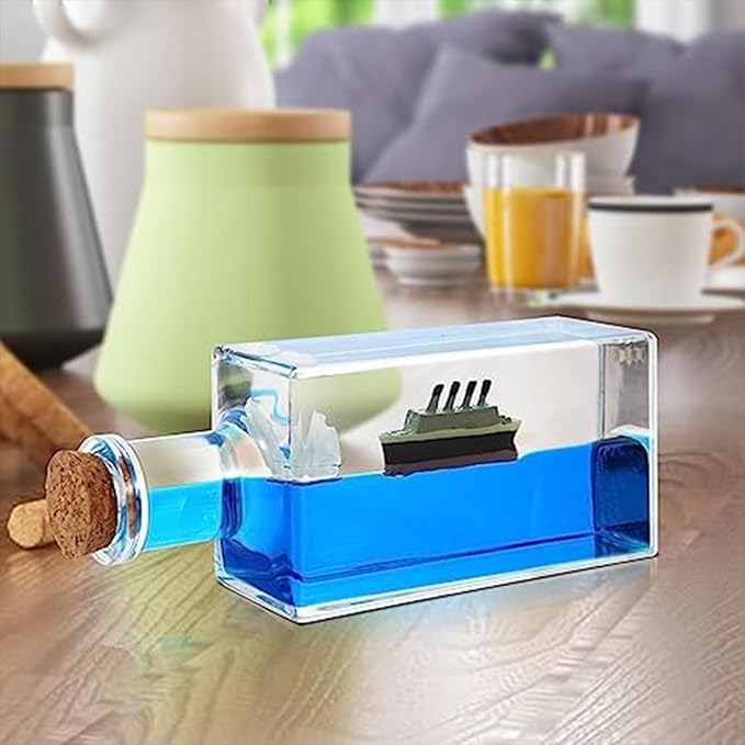 Unsinkable Boat Anime Pirate Ship in a Bottle Box, Cruise Ship Fluid Drift Bottle Non Sinking Ship Model Decorations Desk Decor Ornaments for Boys Girls Fans Gifts (Blue-a)