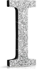 Qunclay 8'' Silver Crystal Diamond Bling Letters Crushed Diamond Decoration Wooden Glitter Letter with Screw and Hooks Rhinestone Gift for Wedding Y2k Mcbling Bedroom Wall Decor (Letter I)