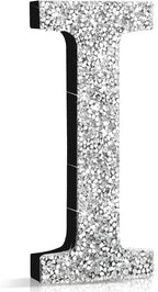 Qunclay 8'' Silver Crystal Diamond Bling Letters Crushed Diamond Decoration Wooden Glitter Letter with Screw and Hooks Rhinestone Gift for Wedding Y2k Mcbling Bedroom Wall Decor (Letter I)